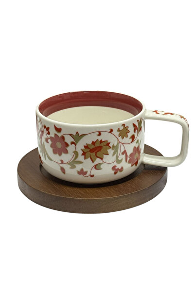 JOVY Porcelain Cup and Wooden Stand Set, TERRA COLLECTION, 250 ml RUBRA