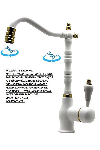 Class Armatür Kitchen White Sink Faucet