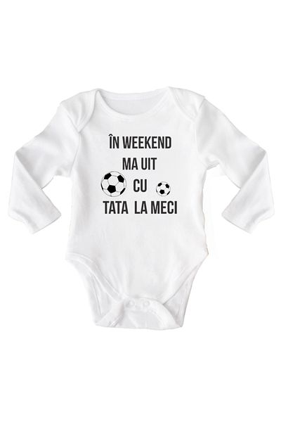 OEM Body bebe, Ma uit cu tata la meci, 6 -12 luni, maneca lunga, bonisa creativ, alb, 100% bumbac