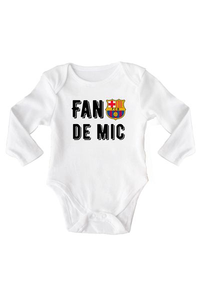 OEM Body bebe, Fan Barcelona de mic, 6 - 12 luni, maneca lunga, bonisa creativ, alb, 100% bumbac