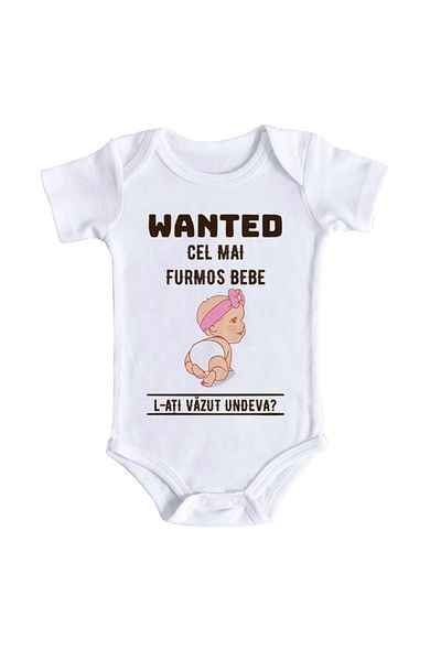 OEM Body bebe, Cel mai frumos bebe, 12-18 luni, maneca scurta, bonisa creativ, alb, 100% bumbac