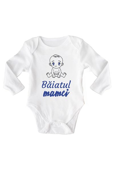 OEM Body bebe, Baiatul mamei, 12-18 luni, maneca lunga, bonisa creativ, alb, 100% bumbac