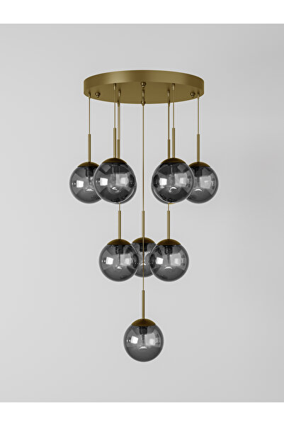 avizade ECLIPSE Modern 10'lu Sarkıt Eskitme Metal Avize - Füme Renk Cam Küre, E27 Duy, Dekoratif Aydınlatma