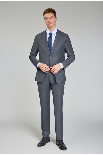 Bisse Mono Collar, Double Slit, Slim Fit Gray 6 Drop Men's Suit