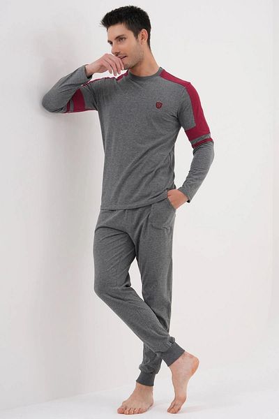 Mecit Pijama Ανδρικό μακρυμάνικο σετ πιτζάμες με λαιμόκοψη 90% βαμβάκι 10% βισκόζη