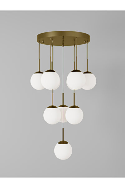 avizade ECLIPSE Modern 10'lu Sarkıt Eskitme Metal Avize - Beyaz Renk Cam Küre, E27 Duy, Dekoratif Aydınlatma