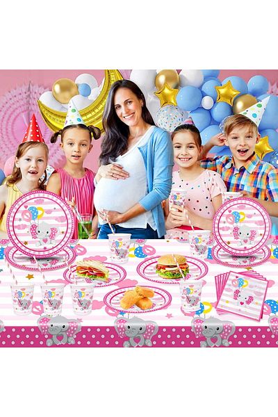 PHOGARY birthday set, paper, pink, 55 pieces