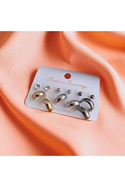 C&On Design 12’li Karışık Renkli Minimal Tasarım Kadın Küpe Seti – Altın & Gü...