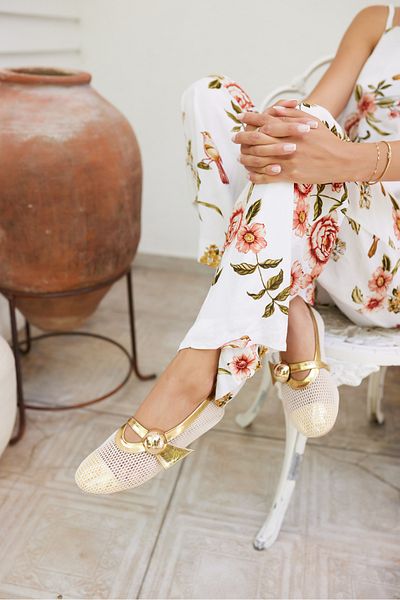 ANGELİNA JONES Ni̇ka Women's Gold Mesh Detail Ballet Flat