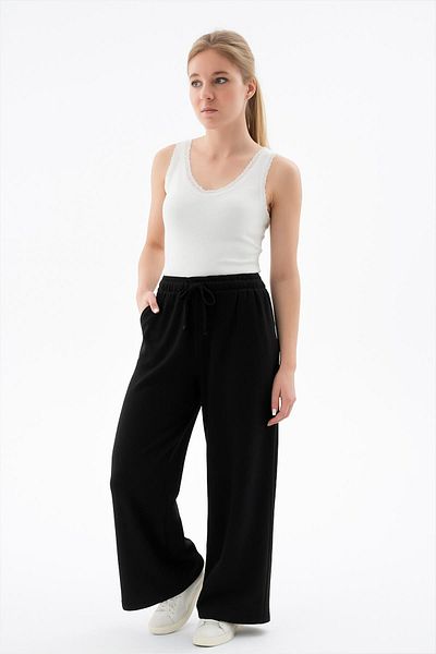 Fashion Friends Wide Leg Elastic Trousers Black