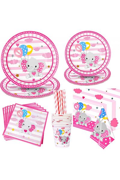 PHOGARY birthday set, paper, pink, 55 pieces