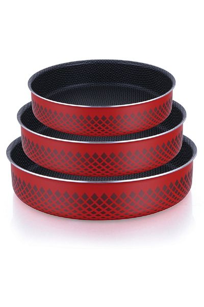 Parfait 3-Piece High Quality Round Shape Tray Set Red and Black