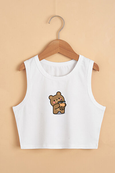 TARZ STİL Kız Çocuk Yazlık Ayıcık Karakter Baskılı Crop Tişört 22008