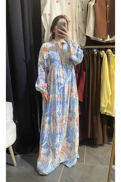 karpuzbutiks Blue Tettured Dress-Xl