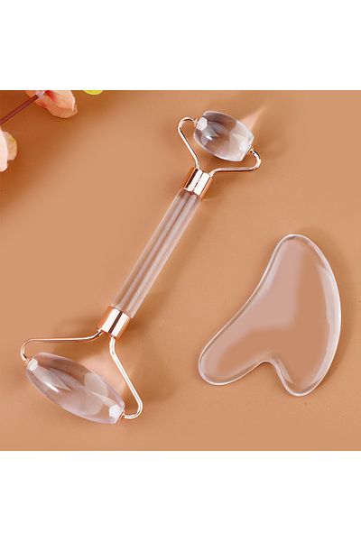 choice2 Transparent 2pcs Double-end Gua Sha Massage Roller Neck Face Board Facial Skin Lifting Scraper