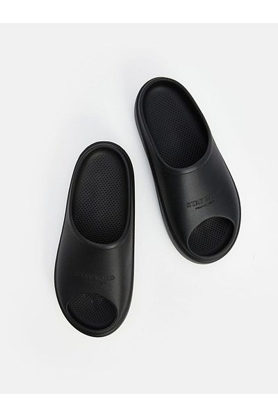 LC Waikiki Black Text Printed Men's Slippers