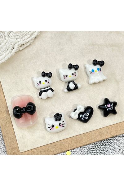 Miniso 3712-20Pcs 20Pcs DIY Nail Accessories: Hello Kitty Cartoon Nail Decor with Lovely 3D Bow and Cat Des