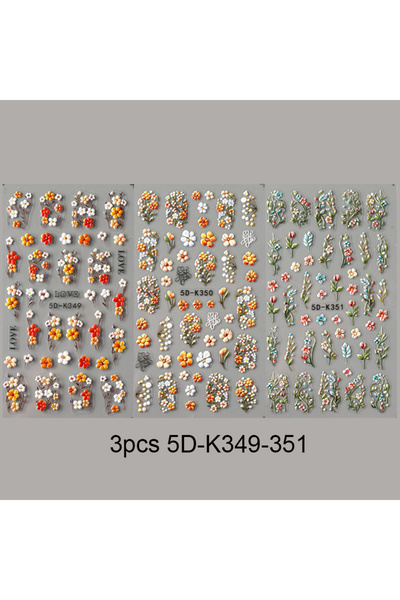 Choice 3 قطع 5D-K349-351 ملصقات أظافر منقوشة بنقشة زهور الربيع المنعشة من الأ...