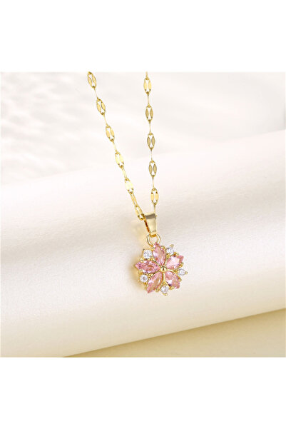 Choice6 8011 Trendy 18K Gold Plated Zircon Crystal Pendant Stainless Steel Ne...