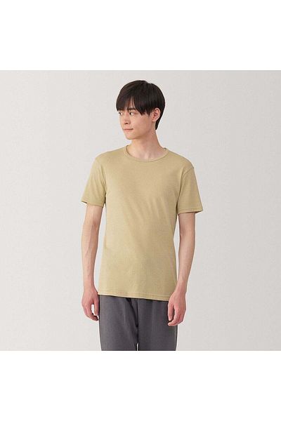 Muji تي شيرت قطني ماص للرطوبة برقبة دائرية وأكمام قصيرة