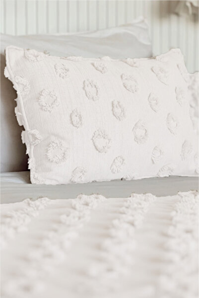 EVYA Bed Runner and Pillowcase Set 70X260 cm 2Pcs 50X70 cm Double Chenille Pompom Bed Shawl