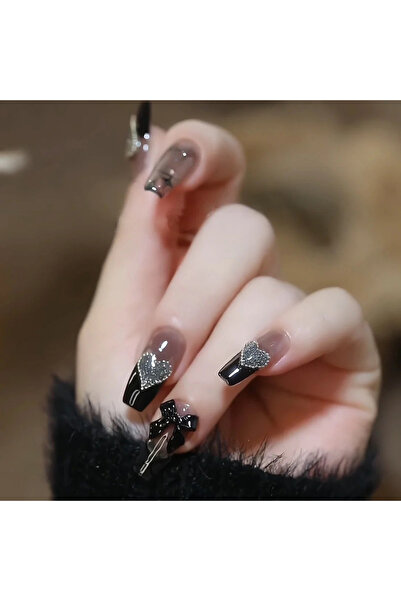 Choice 24 قطعة/صندوق واحد من أظافر الفتيات الساخنة باللون الأسود، أظافر صناعي...