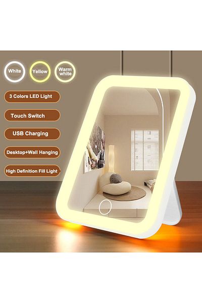 Choice White LED Vanity Mirror with Touch Screen USB Rechargeable Dimming Makeup Mirror Portable