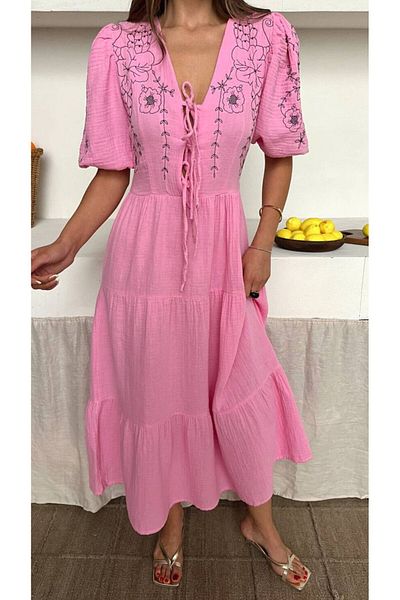 karpuzbutiks Pink Muslin Dress-L