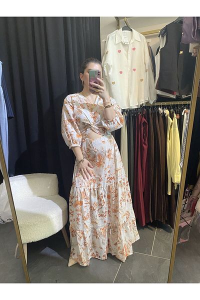 karpuzbutiks Orange Linen Bohemia Dress-L