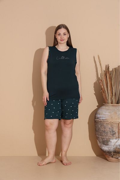 Temporium Γυναικείο σετ πιτζάμες Milan Fabric Plus Size Curve με στάμπα με σορτς μπαμπού