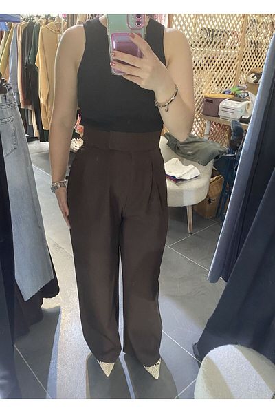 karpuzbutiks Coffee Dabil Fabric Cirtli Palazzo Pants-M