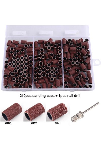 Choice brown 210 PCS box 210pcs /Box Sanding Cap Bands For Electric Manicure Machine 80/120/180 Grit Nail D