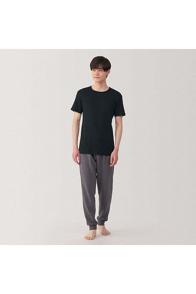 Muji تي شيرت قطني ماص للرطوبة برقبة دائرية وأكمام قصيرة