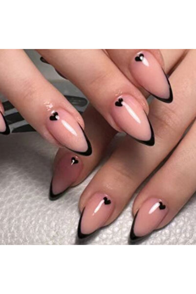 Choice Red 24pcs ，Black French Tip Press on Nails Valentine Fake Nails with Glossy Almond Nails False Nail