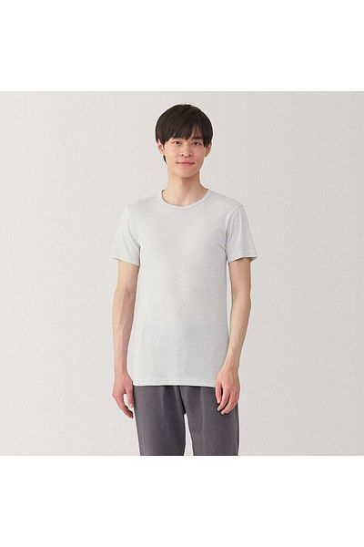 Muji تي شيرت قطني ماص للرطوبة برقبة دائرية وأكمام قصيرة