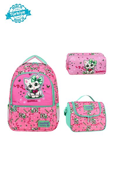 Royal Glow New Season Cute Cat Keychain Gift Primary School Bag Thermal Lunch Bag Set with Pen Holder