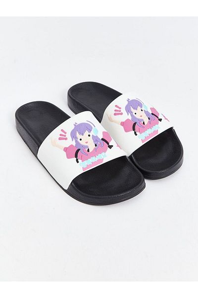 LC Waikiki Black Anime Printed Girl's Slippers