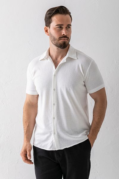 JB John Borners Men's Short Sleeve Button Closure Textured Shirt White - 30001