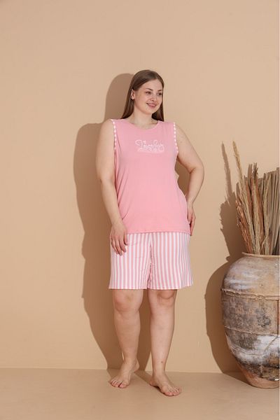 Temporium Women's Milan Fabric Large Size Curve Printed Patterned Bamboo Shorts Pajama Set