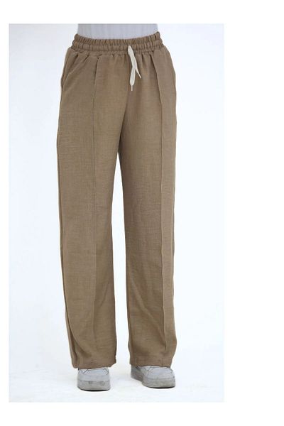 Modabenna Women's Linen Blend Trousers Loose Cut Casual Loose Lawn Elastic Waist Lace up