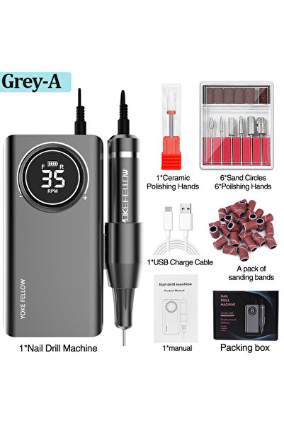 Choice1 201 Grey YOKEFELLOW Professional Nail Drill Machine Kit 35000RPM Rechargeable Portable Electric Nail