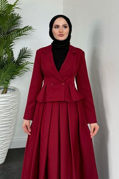 MERVEN AKYÜZ Elvin Blazer Σετ Φούστα Μπορντό