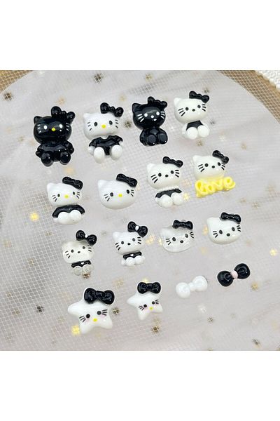 Miniso 3509-20Pcs 20Pcs DIY Nail Accessories: Hello Kitty Cartoon Nail Decor with Lovely 3D Bow and Cat Des