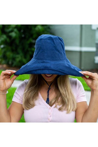 Külah Women's Uv Protective Drawstring Wide Brim Sun Hat - Navy Blue