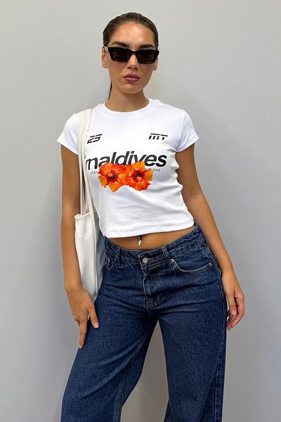 Madmext White Printed Women's T-Shirt Mg2490