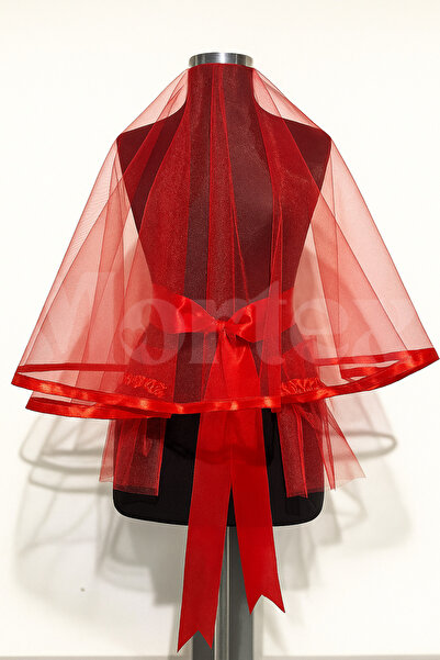 Mortex Kırmızı Biyeli Gelin Seti – Kına Gecesi, Düğün, Nikah İçin Duvak Kuşak...