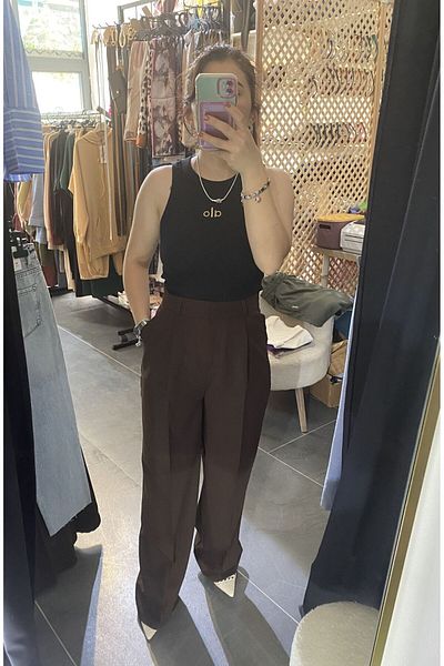 karpuzbutiks Coffee Dabil Fabric Pencil Palazzo Pants-L