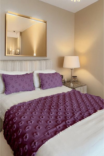 EVYA Bed Runner and Pillowcase Set 70X260 cm 2Pcs 50X70 cm Double Chenille Pompom Bed Shawl