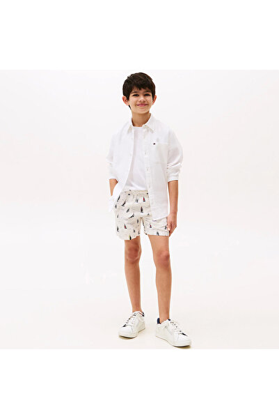 Tommy Hilfiger Print Linen Çocuk Beyaz Mayo