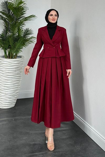 MERVEN AKYÜZ Elvin Blazer Σετ Φούστα Μπορντό